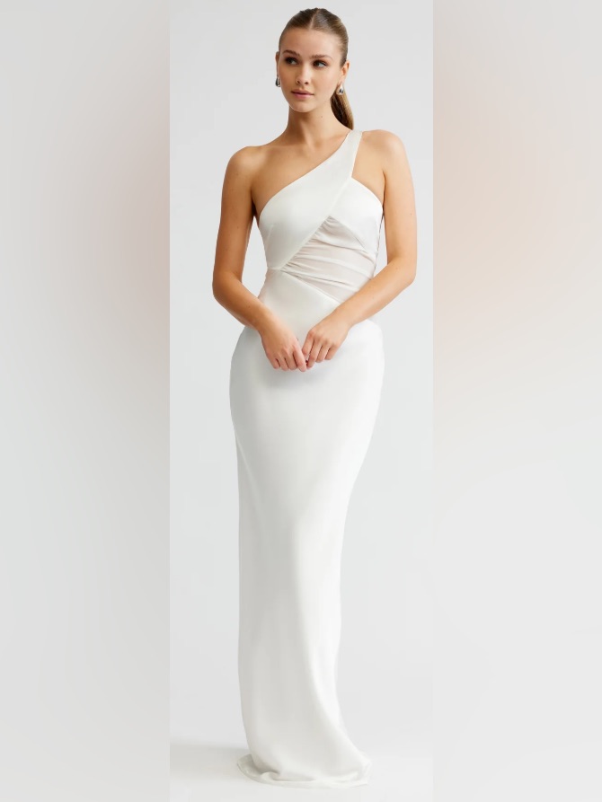 One-Shoulder White Evening Gown